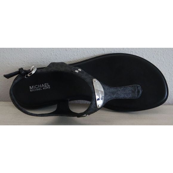 Michael Kors ME21K Women's Sz 9M Black Mallory Leather Logo T-Strap Sandals - Picture 8 of 9